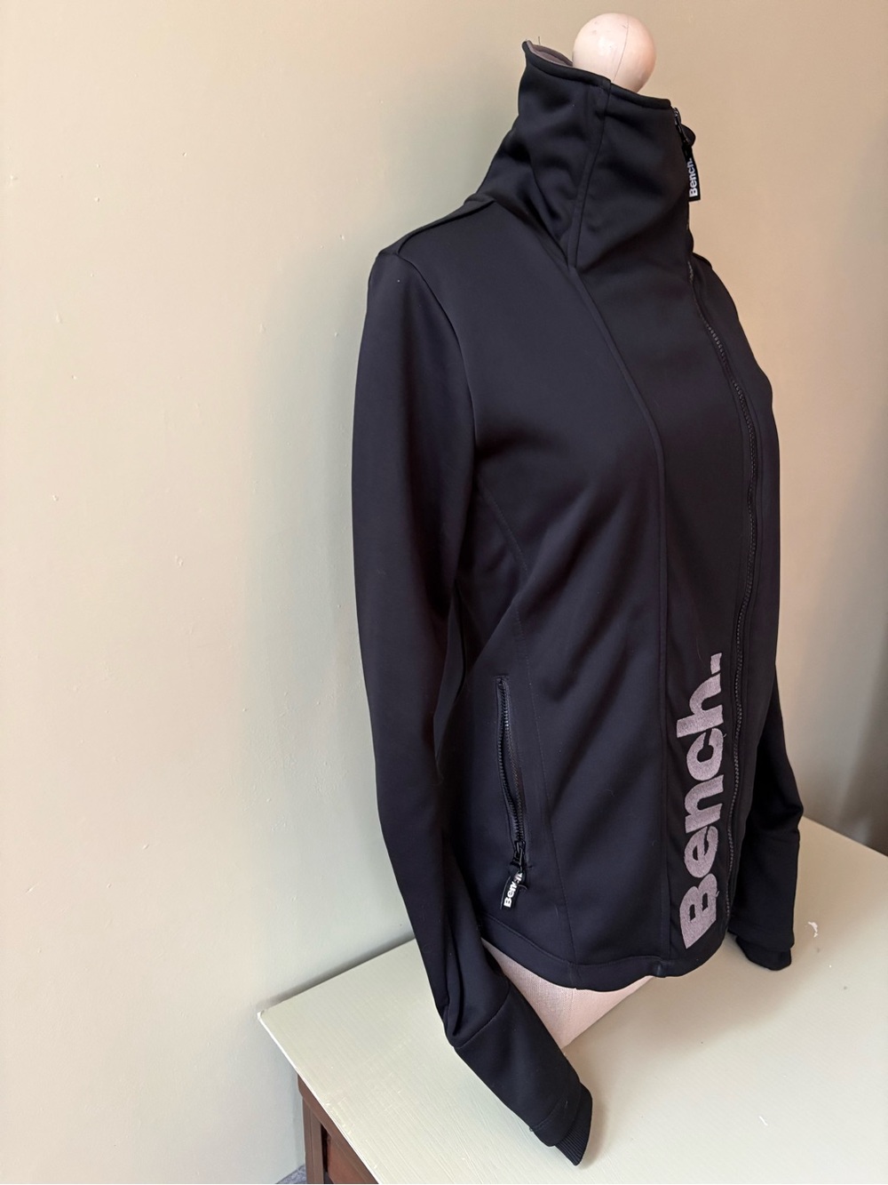 Bench Black Asymmetrical Zip Jacket with High Collar large y2k - Picture 6 of 10